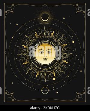 Vector black and gold round gothic ornament. Medieval European circle ...