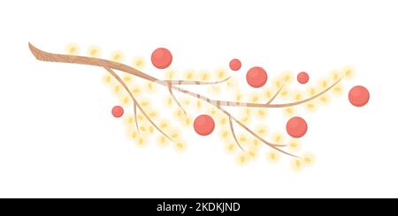 Christmas tree branch with baubles semi flat color vector object Stock Vector
