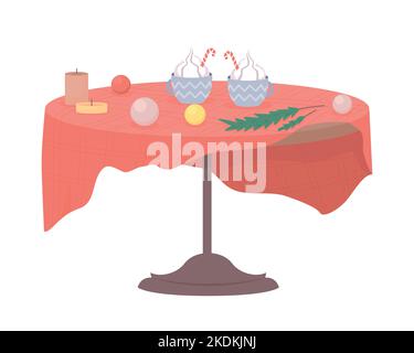 Festive table with Christmas ornaments, food semi flat color vector object Stock Vector