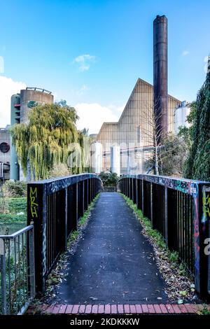 The rear of Carlsberg brewery taken from a public footpath, Northampton, England, UK. Stock Photo