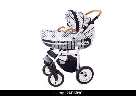 Modern baby stroller with bassinet and car seat isolated on a white background Stock Photo