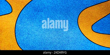 Part of colorful paper placard texture background. Blue and yellow colors with geometric shapes Stock Photo