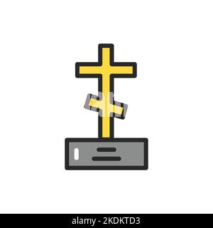 Tombstone cross color line icon. Isolated vector element. Stock Vector
