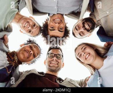 business teamwork together support group colleague businessman businesswoman team office startup student young colleague holding hug Stock Photo