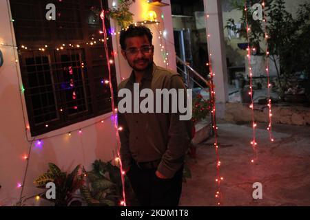 Mumbai, Rajasthan 01 Jan 2022: indian male model and ethnic wear , Indian man in welcoming gesture Stock Photo