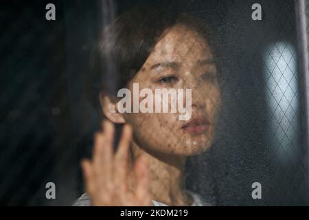 Japanese woman looking out the window Stock Photo