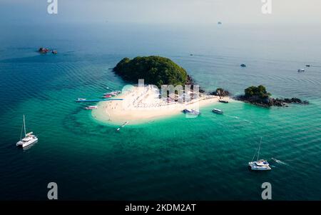 Koh Khai Nok Island, Phuket Thailand, Tropical Island, Aerial View Stock Photo