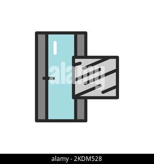 Front view closed door color line icon. Material steel. Isolated vector element. Stock Vector
