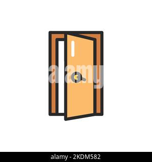 Front view open interroom door color line icon. Isolated vector element. Stock Vector