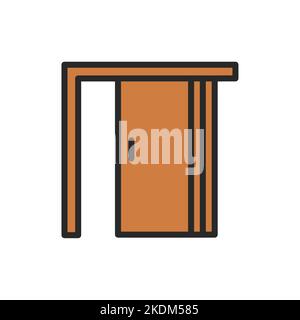 Front view open folding doors color line icon. Isolated vector element. Stock Vector