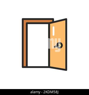 Front view open interroom door color line icon. Isolated vector element. Stock Vector