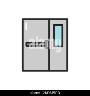 View closed entrance doors color line icon. Isolated vector element. Stock Vector