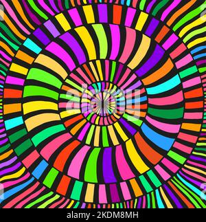 Rainbow psychedelic colorful pattern with many circles of stripes tabby waves. Fantastic art with decorative texture. Surreal doodle pattern. Stock Vector
