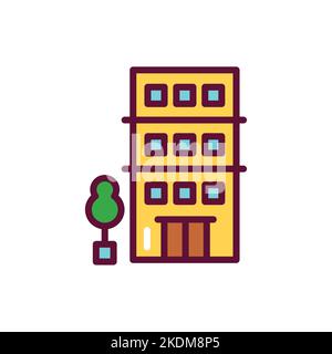 Building hotel color line icon. Isolated vector element. Stock Vector