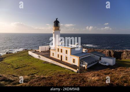 Rua Reidh lighthouse on the Atlantic coast of Wester Ross, Scotland Stock Photo