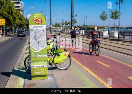 Budapest, Hungary - 3 September 2022: Bubi shared bikes station in the Buda part of Budapest Stock Photo