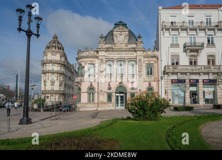 Bank of Portugal historic branch building (Banco de Portugal) at Largo da Portagem Square - Coimbra, Portugal Stock Photo