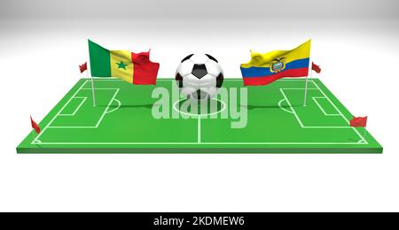 Ecuador vs Senegal soccer Match FIFA World Cup Qatar 2022, soccer field, 3D work and 3D image, Yerevan, Armenia - 2022 November 07 Stock Photo