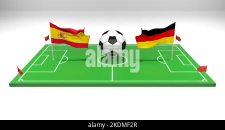 Spain vs Germany soccer Match FIFA World Cup Qatar 2022, soccer field, 3D work and 3D image, Yerevan, Armenia - 2022 November 07 Stock Photo