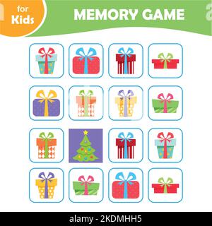 Memory game, educational mini-games for kids with gift boxes Stock Vector