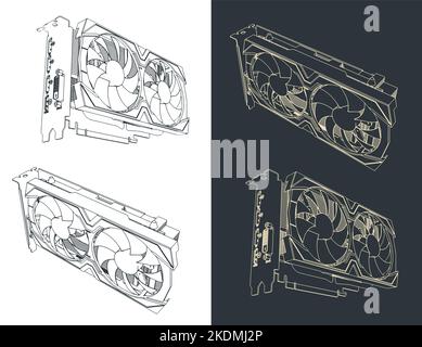 Stylized vector illustrations of a powerful graphics card Stock Vector