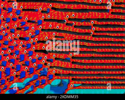 abstract fish design with white eyes and black horizontal lines Stock Photo