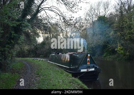 Canal boat on the Grand Union Canal. Stock Photo