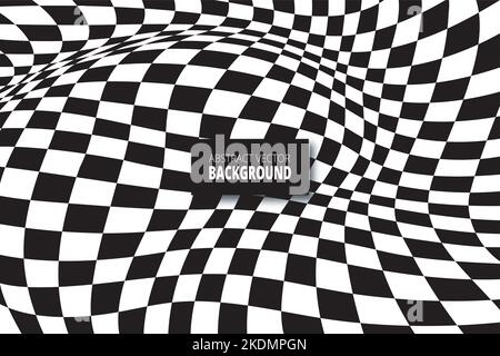 Abstract black and white checkered background. Geometric pattern with visual distortion effect. Stock Vector