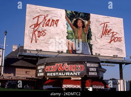 A hand-painted billboard promoting a record for Diana Ross titled