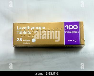 Levothyroxine tablets box 100 micrograms Studio set up photograph
