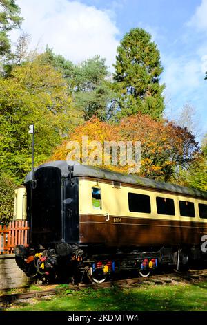 Autumn at the Old Railway Station Tintern Forest of Dean. Old Railway carriage Stock Photo