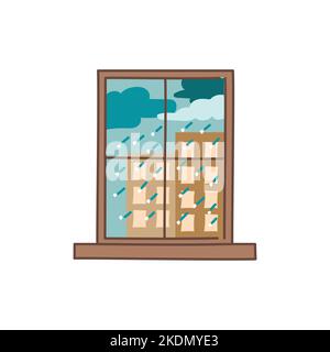 Hail and downpour outside the window color line icon. Pictogram for web page Stock Vector