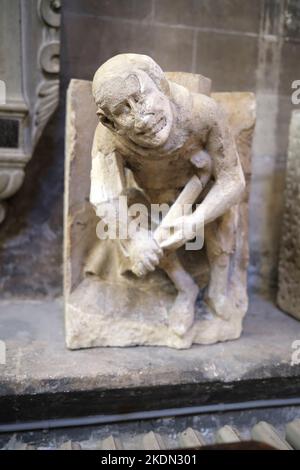 Historic Roof Boss now on display inside St Mary Redliffe Bristol England UK Stock Photo