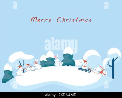 Merry Christmas Post Card with Winter Landscape Stock Vector