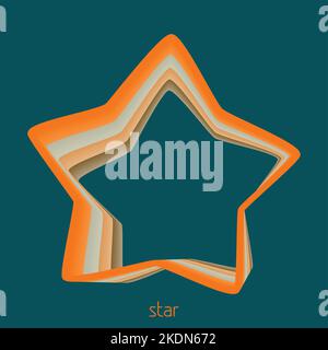 Abstract twisted star with the orange stroke on a sherpa blue background. Vector shape Stock Vector