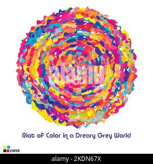 Riot of colors. Artistic bright colours circle. Illustration for t-shirt. CMYK color mode Stock Vector