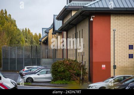 Harmondsworth, UK. 5th November, 2022. The Harmondsworth wing of Heathrow Immigration Removal Centre is pictured during a disturbance which followed a substantial power outage. According to reports, a group of detainees left their rooms in the early hours of the morning and entered a courtyard armed with weaponry. No one was hurt during the disturbance at the detention centre which is managed by Mitie. Police, including riot police, fire and prison services attended. Some detainees have been relocated. Credit: Mark Kerrison/Alamy Live News Stock Photo