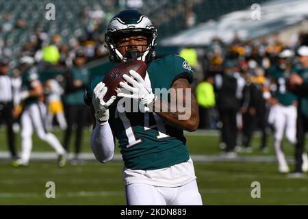 Philadelphia Eagles running back Kenneth Gainwell (14) reacts to the  touchdown during the NFL football game against the Jacksonville Jaguars,  Sunday, Oct. 2, 2022, in Philadelphia. (AP Photo/Chris Szagola Stock Photo  - Alamy