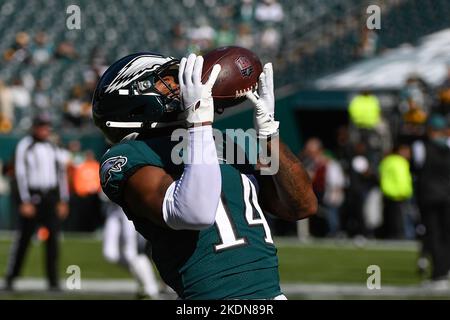 Philadelphia Eagles running back Kenneth Gainwell (14) reacts to the  touchdown during the NFL football game against the Jacksonville Jaguars,  Sunday, Oct. 2, 2022, in Philadelphia. (AP Photo/Chris Szagola Stock Photo  - Alamy