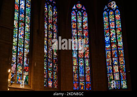 Stained-glass windows in Notre-Dame de Luxembourg (Notre-Dame Cathedral in Luxembourg). Stock Photo