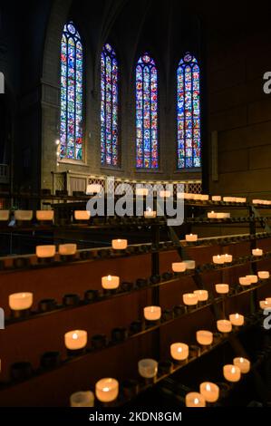 Stained-glass windows in Notre-Dame de Luxembourg (Notre-Dame Cathedral in Luxembourg). Stock Photo