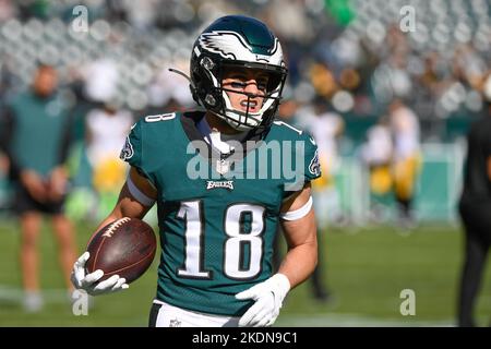 Philadelphia Eagles wide receiver Britain Covey (18) looks on during the NFL  football game against the Jacksonville Jaguars, Sunday, Oct. 2, 2022, in  Philadelphia. (AP Photo/Chris Szagola Stock Photo - Alamy