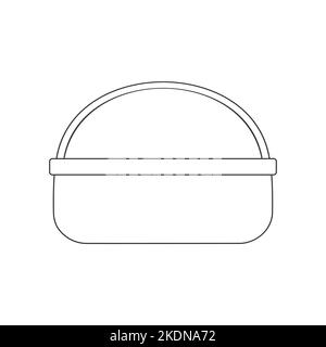 Empty wicker picnic basket icon. Hand made woven willow hamper isolated on white background. Vector outline illustration. Stock Vector