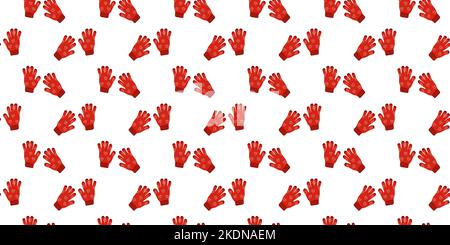 Seamless pattern with pairs of red knitted gloves with hearts. Cozy wintertime background. Winter, Christmas or New Year design for scrapbooking or wrapping paper. Vector flat illustration Stock Vector