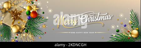 Christmas banner. Horizontal christmas posters, cards, social media, website. Stock Vector