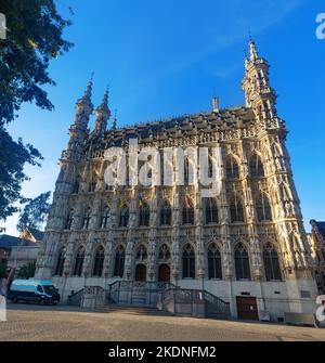 Gothic building of Leuven Town Hall with ornate architecture, Belgium Stock Photo