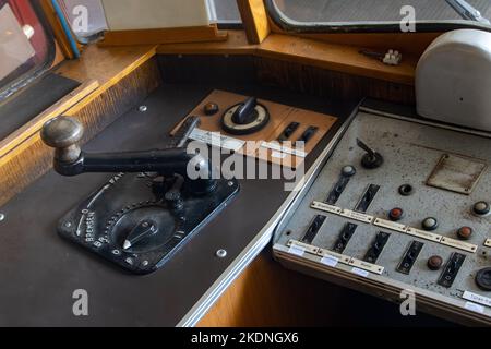 Historic tram driver's control panel Stock Photo