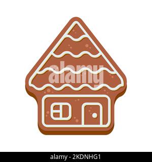 Christmas gingerbread cookie in the shape of house. Isolated vector illustration in flat cartoon style. Stock Vector
