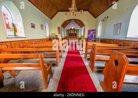 McLean, SK, Canada- Aug 21, 2022: The interior of St. Thomas Anglican Church near McLean, Saskatchewan after Queen Elizabeth Platinum Jubilee service Stock Photo