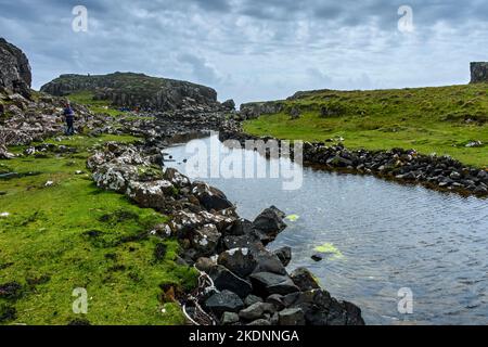 The man-made channel, now believed to be of Viking origin, linking the sea to Loch na h-Àirde, near Glen Brittle, Isle of Skye, Scotland, UK Stock Photo